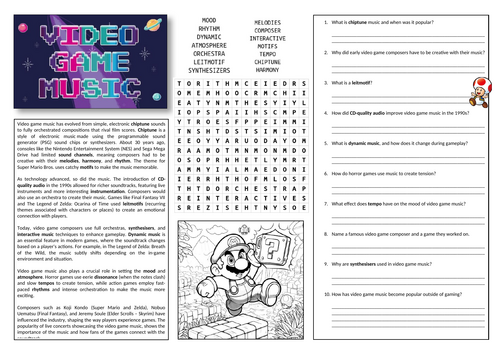 Video Game Music Worksheet (cover lesson)