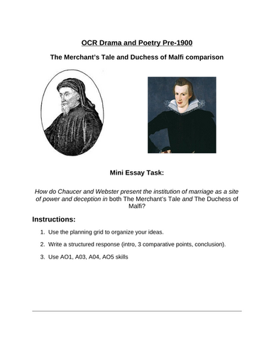 The Merchant’s Tale & Duchess of Malfi comparison worksheet