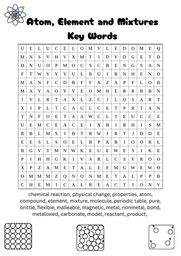 Atom, Element and Mixtures Key Words word search