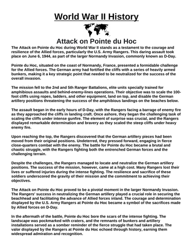 Attack on Pointe du Hoc “Article & Questions” Assignment (World War II)