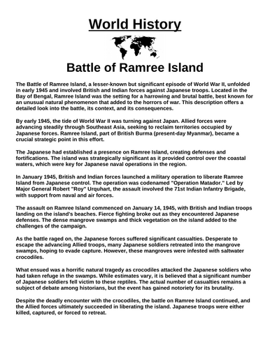 Battle of Ramree Island “Article & Questions” Assignment (World War II)