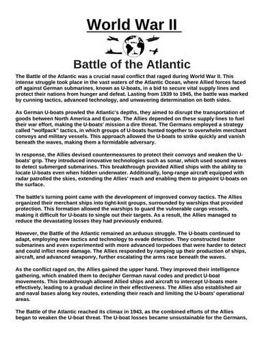 Battle of the Atlantic “Article & Questions” Assignment (World War II)