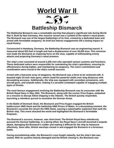 Battleship Bismarck “Article & Questions” Assignment (World War II)