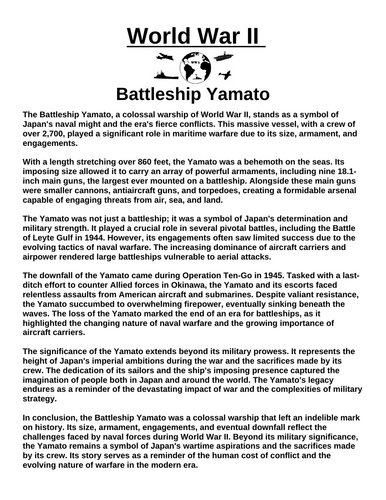 Battleship Yamato “Article & Questions” Assignment (World War II)
