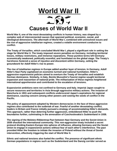 Causes of World War II “Article & Questions” Assignment (World War II)