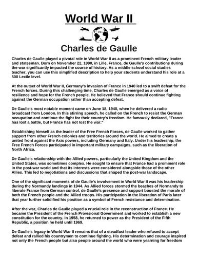 Charles de Gaulle “Article & Questions” Assignment (World War II)