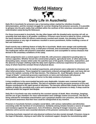 Daily Life in Auschwitz “Article & Questions” Assignment (World War II)