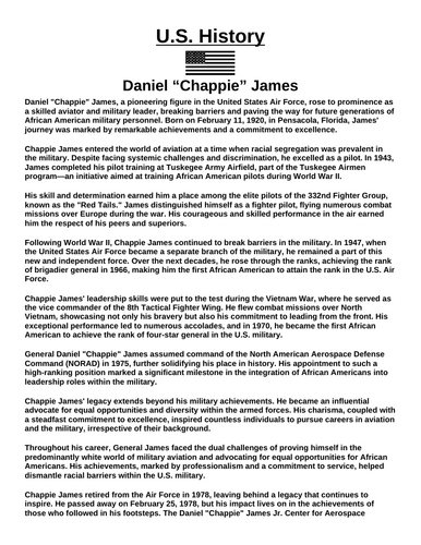 Daniel "Chappie" James “Article & Questions” Assignment (World War II)