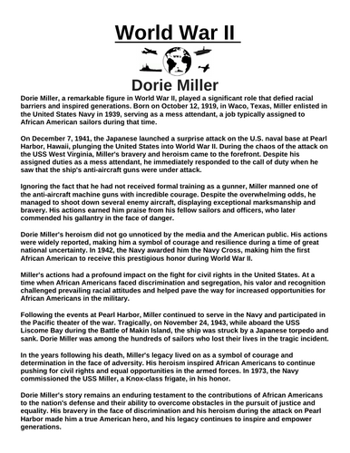 Dorie Miller “Article & Questions” Assignment (World War II)
