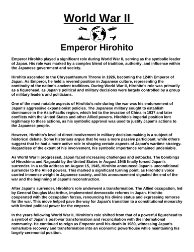 Emperor Hirohito Article & Questions” Assignment (World War II)