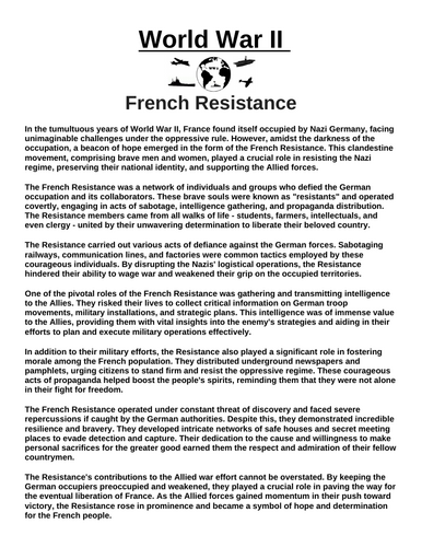 French Resistance “Article & Questions” Assignment (World War II)