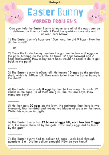 Easter Bunny - Worded Problems