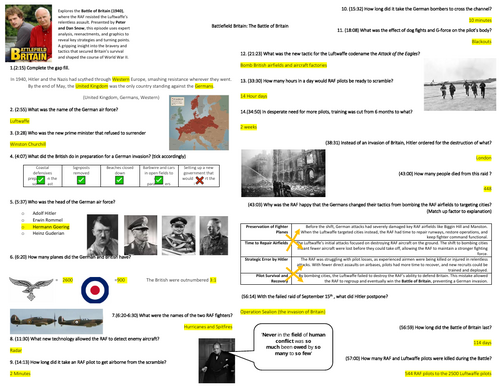 Battlefield Britain Documentary Worksheet: The Battle of Britain