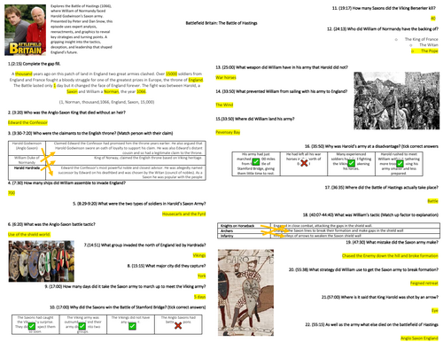 Battlefield Britain Documentary Worksheet: The Battle of Hastings