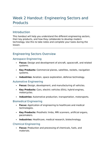 BTEC Level 2- Unit 1- The Engineered World W2 Hand Out