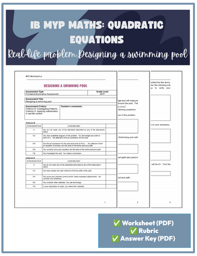 IB MYP Maths: Quadratic equations Real-life problem/ Criterion B and D / Answer key