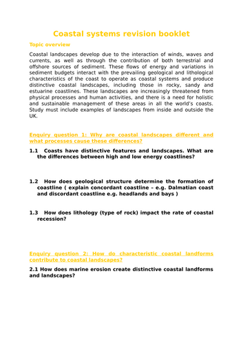 Coastal systems revision booklet