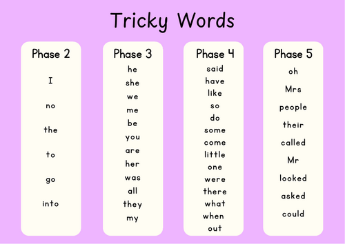 Tricky Words Mats Phase 2-5