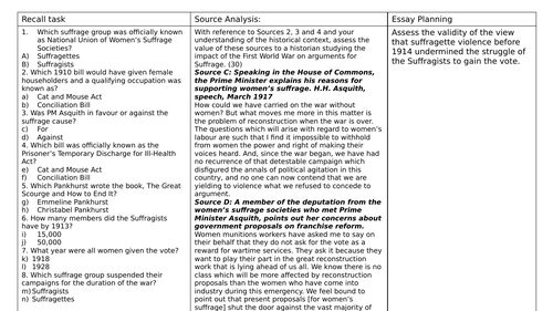 Women quick revision task 2M AQA