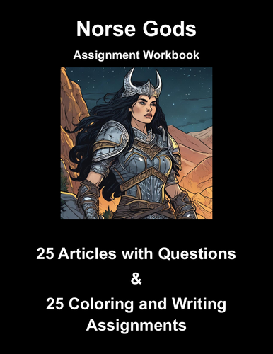 Norse Gods Curriculum Workbook w Coloring/Writing Pages (50 Assignments)