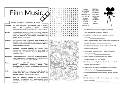 Film Music Worksheet 2 (cover lesson)