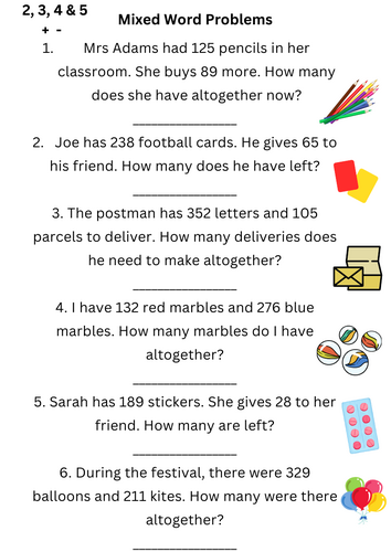 Mixed Operations Word Problems Booklet