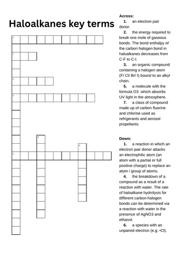 Haloalkanes key term  crossword