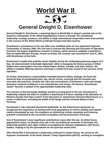 General Dwight D. Eisenhower “Article & Questions” Assignment (World War II)
