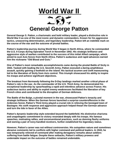 General George Patton “Article & Questions” Assignment (World War II)