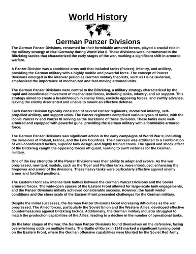 German Panzer Divisions “Article & Questions” Assignment (World War II)