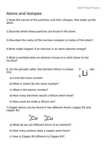 AQA GCSE trilogy physics - Atoms and Radiation revision (whole topic)