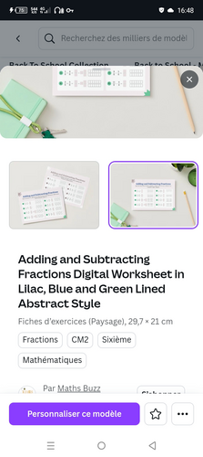 Adding and Subtracting Fractions Digital Worksheet in Lilac, Blue and Green Lined Abstract Style