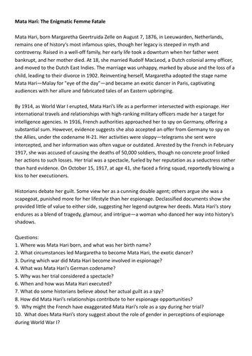 Spies twelve comprehensions with questions