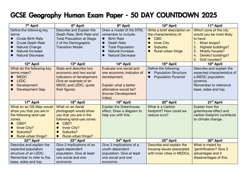 Unit 2 50 Day countdown to Exam