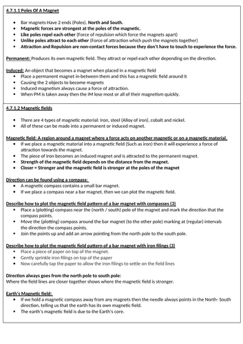 AQA GCSE PHYSICS MAGNETISM NOTES