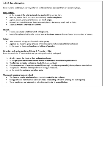 AQA GCSE PHYSICS SPACE NOTES