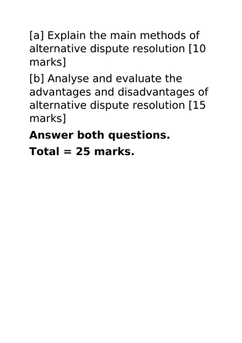 A-Level Law: 2020 ADR Past Paper Question Model Plan + Answer - Eduqas English Legal Systems