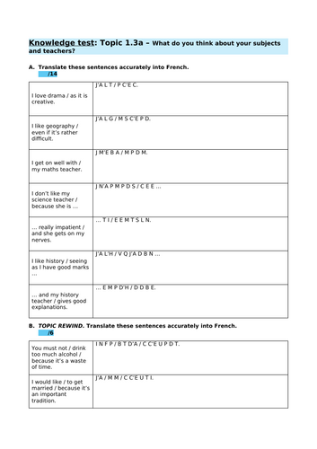 GCSE French Theme 1.3 Education and work