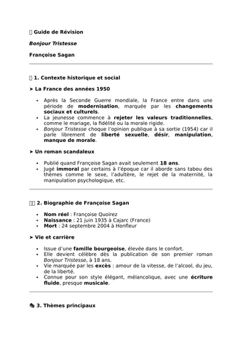 Bonjour Tristesse by Françoise Sagan - Essential Revision Guide - A Level French