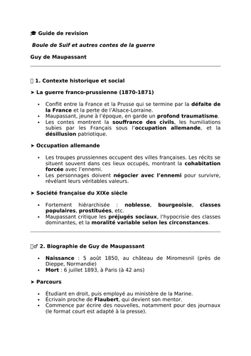 Boule de Suif et autres contes de la guerre by Guy de Maupassant - Essential Revision Guide