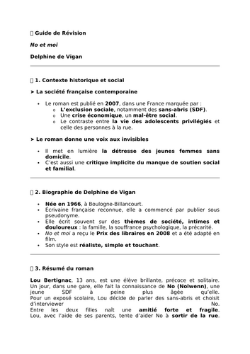 No et moi by Delphine de Vigan - Essential Revision Guide - A Level French