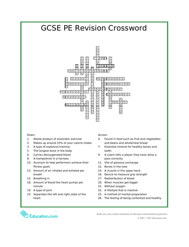 GCSE PE Revision Crossword
