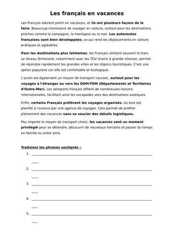 *FREEBIE* French Holidays - Les francais en vacances - How the French holiday - Reading Activity