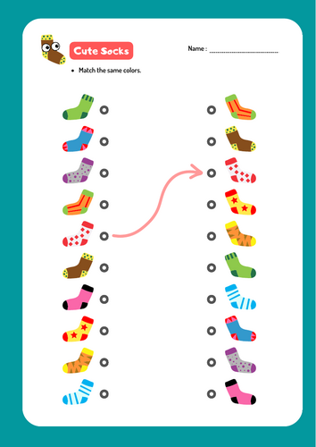 Colorful Socks Matching Activity Worksheet Preschool Increase Attention
