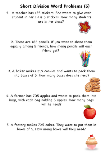Dividing by 2, 3, 5 and 10 Short Division Word Problems