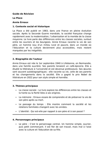 La Place - Annie Ernaux - Essential Guide - A Level French