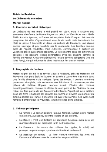 Le Château de ma mère - Marcel Pagnol - Essential Guide - A Level French