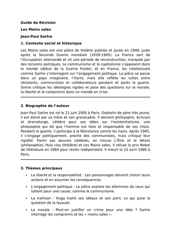 Les Mains sales - Jean-Paul Sartre - Essential Guide - A Level French