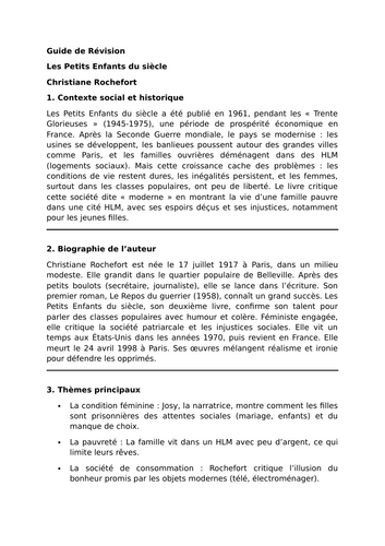 Les Petits Enfants du siècle - Christiane Rochefort - Essential Guide - A Level French