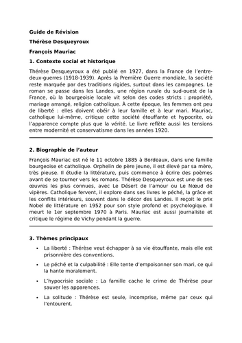 Thérèse Desqueyroux - François Mauriac - Essential Guide - A Level French